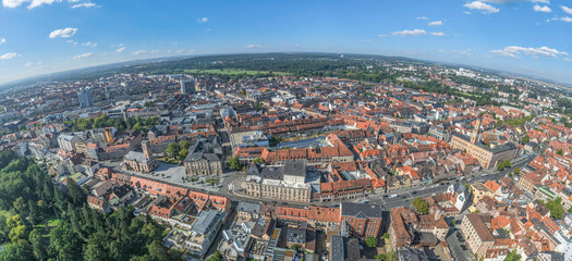 Naklejka premium Die mittelfränkische Großstadt Fürth in der Metropolregion Nürnberg aus der Vogelperspektive