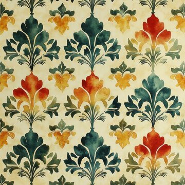 
Imperial damask with floral pattern, vintage style. Wallpaper damask pattern. Texture damask ornament print on paper and fabric. Geometric vintage pattern art.