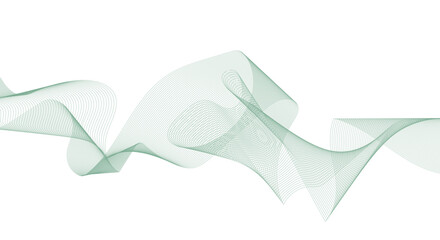 Abstract green smooth flowing wave lines on a white background. Dynamic sound wave element design.