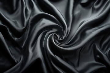 Fototapeta premium luxurious black satin or silk fabric with a smooth, glossy texture.The elegant folds and silky finish create a sense of opulence and sophistication,perfect for fashion or interior design inspirations