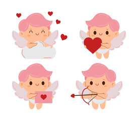 set of cute Character amor cupid for valentine's day. Vector illustration