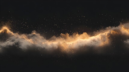 Fototapeta premium Energy glowing with gold and blue flashes and light rays and particles on black background. Abstract background with copyspace.