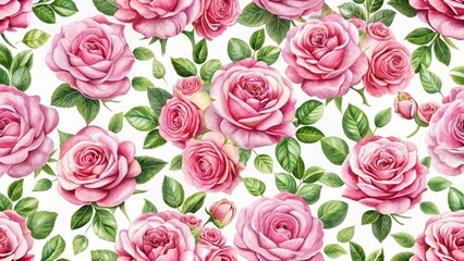 Detailed floral pattern of pink roses in a seamless repeating design on a white background , elegant, design,  elegant