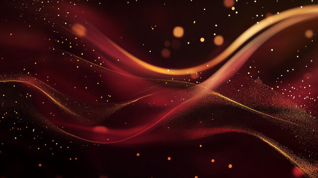 Luxury red layered background with golden geometric lines - premium abstract design with maroon overlapping shapes, sparkling dot pattern and metallic outlines. Elegant template for VIP event display.