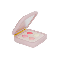 Render of beige palette with shadows of different colors and mirror. Eye shadows and makeup creation.Vector 3d illustration on isolated white background