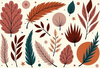 Textured Bohemian Design: Terracotta, Rose, Ivory, Turquoise, Organic Shapes, Hand-drawn Feathers, Geometric Details, Abstract Floral Art, Relaxed Layout, Eclectic Style, Nature Feel.
