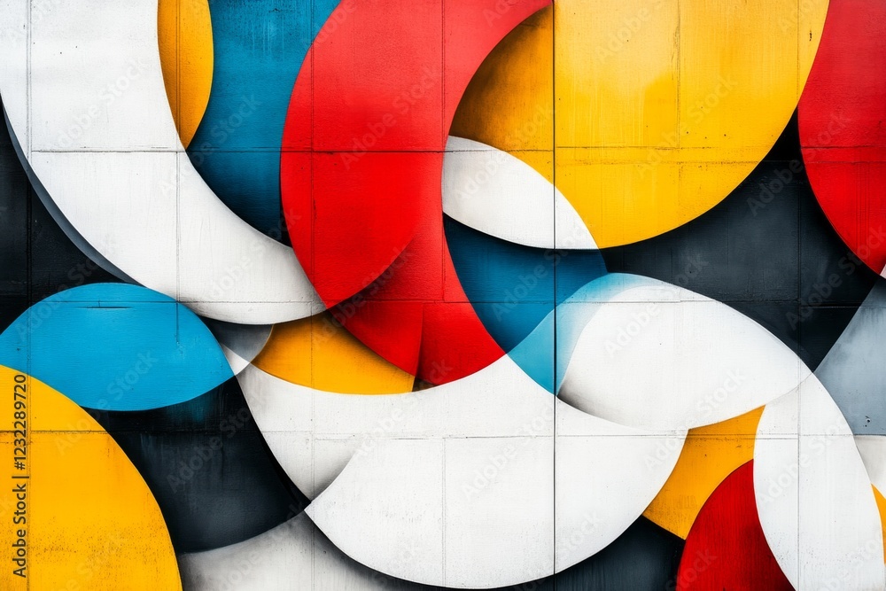 Poster a geometric design of concentric circles, with one circle in a bold, vibrant color as the primary fo