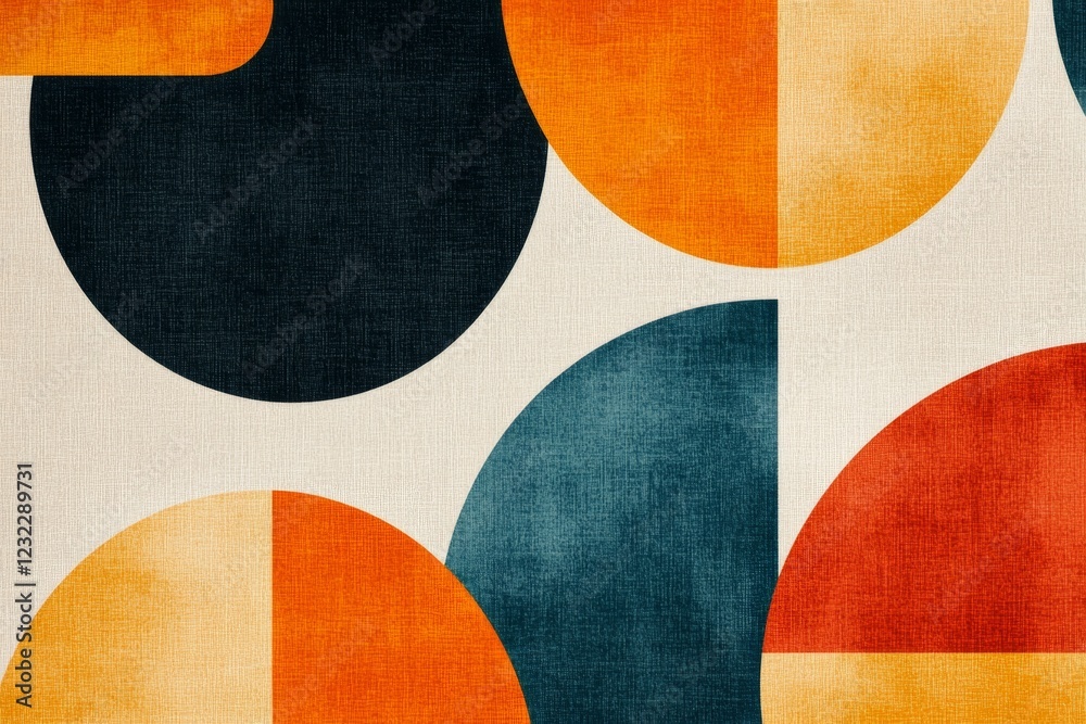 Poster a geometric design of concentric circles, with one circle in a bold, vibrant color as the primary fo