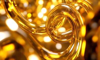 Golden spirals swirl, bokeh background, abstract design