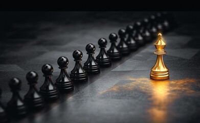 Golden Pawn Leading Black Pawns Minimalist Composition Strategy Concept