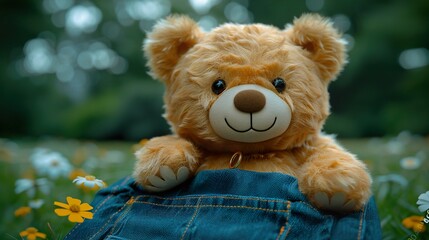 A ring-tidy bear sitting snugly on the side pocket of a school bag.  HD 8K wallpaper Photographic Image