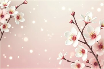 Fototapeta premium Delicate cherry blossoms on soft pink background with gentle light effects
