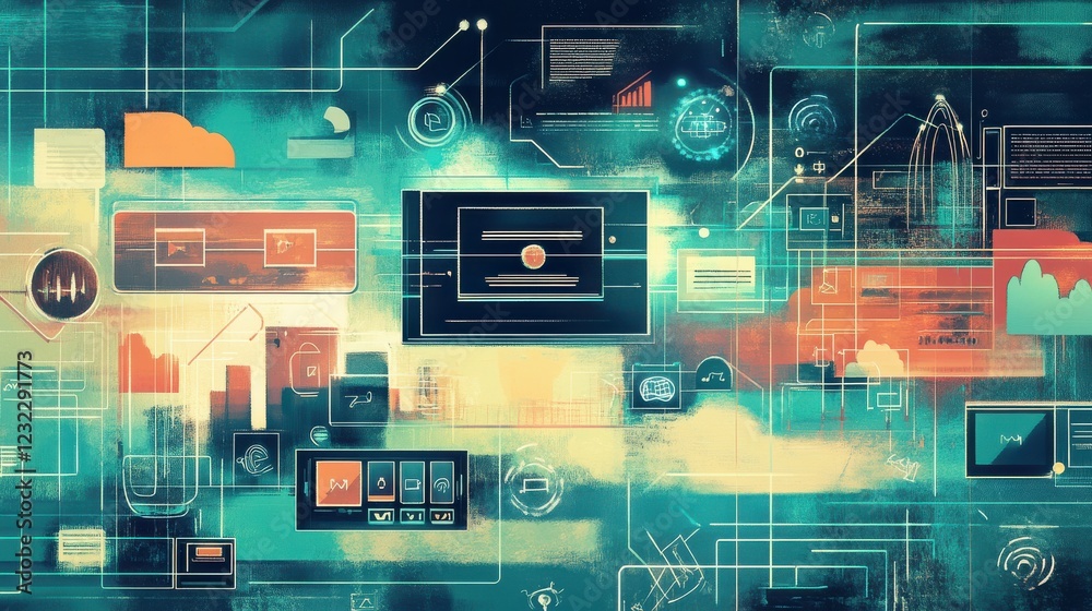 Poster abstract digital background with data visualizations and charts