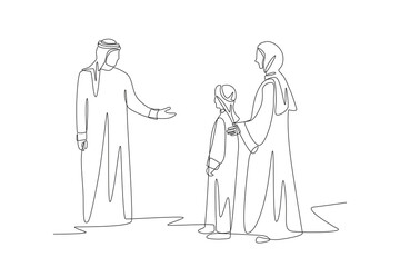 Arab family concept one-line drawing