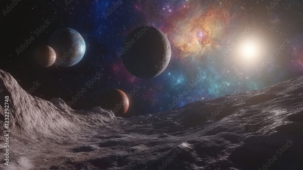 Canvas Prints cosmic landscape with planets and starry background in space