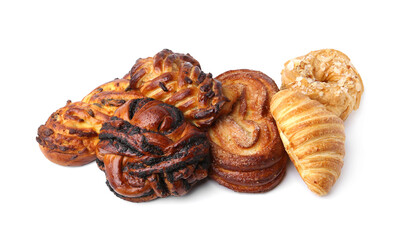 Different delicious sweet pastries isolated on white