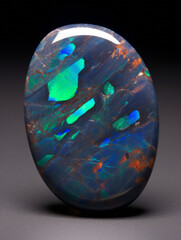 Natural Australian precious black matrix opal. Multi color flashes cabochon polished gemstone setting for jewelry making