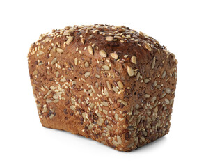 One freshly baked bread with seeds isolated on white