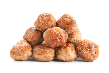 Group of tasty cooked meatballs isolated on white
