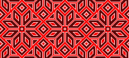 Vector illustration of Ukrainian ornament in ethnic style, identity, vyshyvanka, embroidery for print clothes, websites, banners. Background. Geometric design, border, copy space, frame