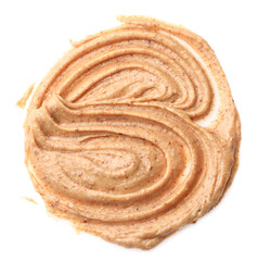Sample of tasty nut butter isolated on white, top view