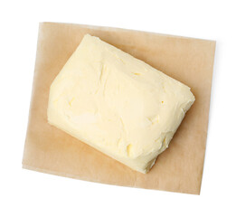 Block of tasty butter isolated on white, top view