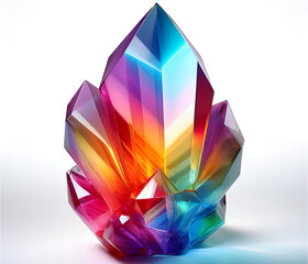A Colored Crystal on white isolated background with shadow 