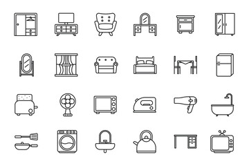 Home Furniture and Appliance Line Icons Elements Set