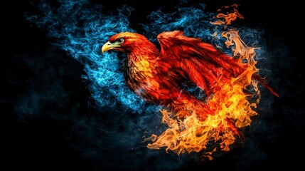 Fototapeta premium Dynamic Phoenix Rising with Flames and Smoke in Vivid Colors