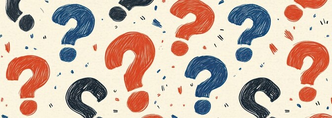 Seamless Pattern of Hand-Drawn Question Marks on Beige Background for Doodles and Inquiry Theme