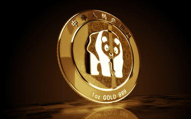 Panda chinese golden coin 3d illustration © Skórzewiak