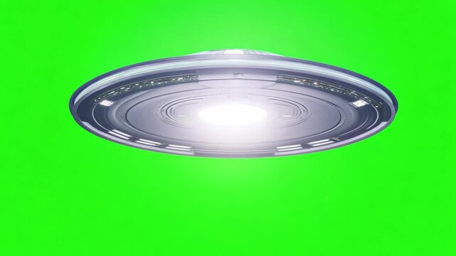 Spaceship hovering and taking off on green screen