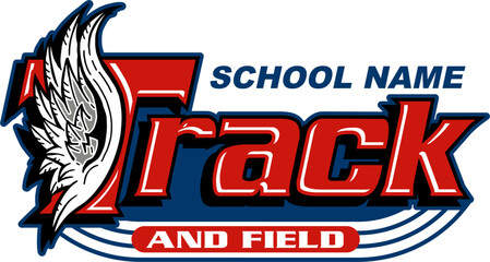 Obraz premium track and field team design with winged foot for school, college or league sports
