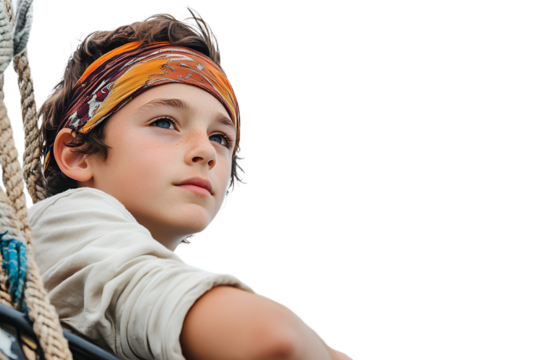 Young Pirate Reflecting at Ship's Bow with Clear Horizon transparent background	
 - Powered by Adobe