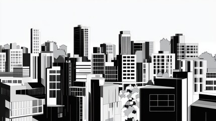 Obraz premium Modern Cityscape Illustration in Black and White Minimalist Style