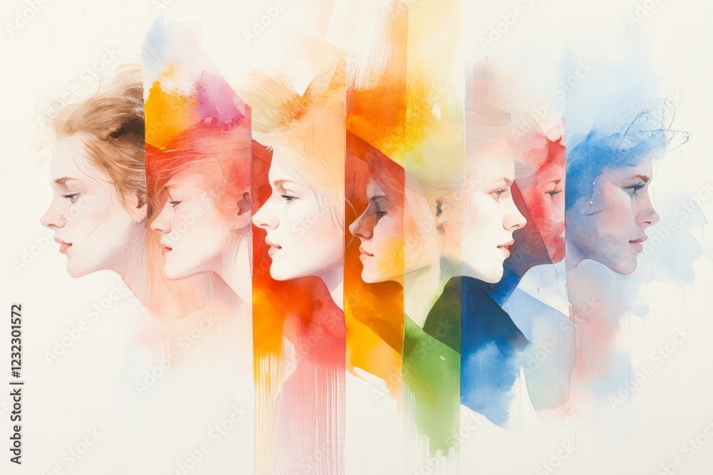 Poster a soft watercolor painting of a group of people gathered around a charismatic speaker, with their co