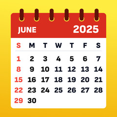 June 2025 calender. vector-style illustrations. calendar layout for June 2025 to help with productivity, scheduling, and effective planning.