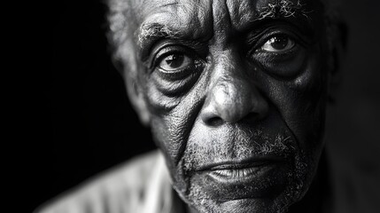 The Weight of Time: A close-up portrait of a seasoned older man, rendered in striking black and white, reveals a lifetime etched into every line of his face, conveying a sense of experience.