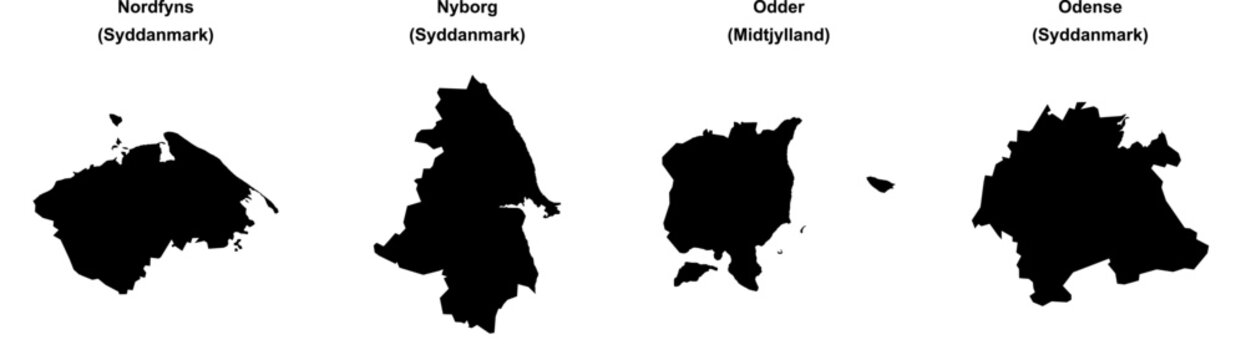 Nordfyns, Nyborg, Odder, Odense outline maps