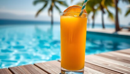 Refreshing Orange Juice by the Pool Tropical Summer Drink