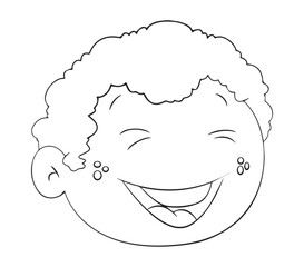 Boy face smiling outline white on background