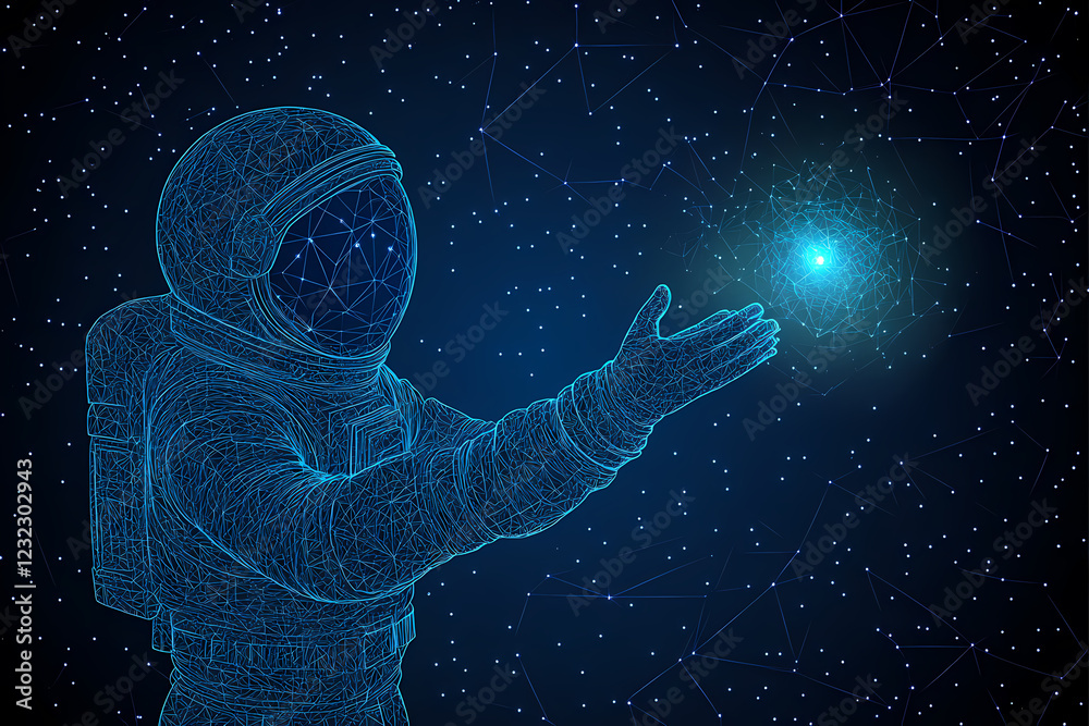 Wall mural vector illustration of an astronaut using a digital interface in space