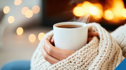 Obraz premium Warm moments beside a crackling fire with tea and a cozy blanket