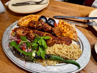 Turkish style kebab. Traditional Turkish Food Adana Kebab. Urfa, Mardin Kebap. Middle eastern food