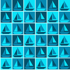 Geometric seamless pattern, squared with repeat sailboat silhouette, suitable for children 