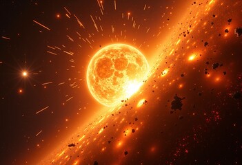 Fototapeta premium Supernova Aftermath: Textured Background, Shockwaves, Cosmic Debris, Star's Final Stage, Space Phenomenon, Celestial Explosion, End of Star, Astrophysical Scene, Explosive Event, Space Art. 