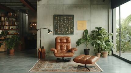 Leather armchair & ottoman in modern living room
