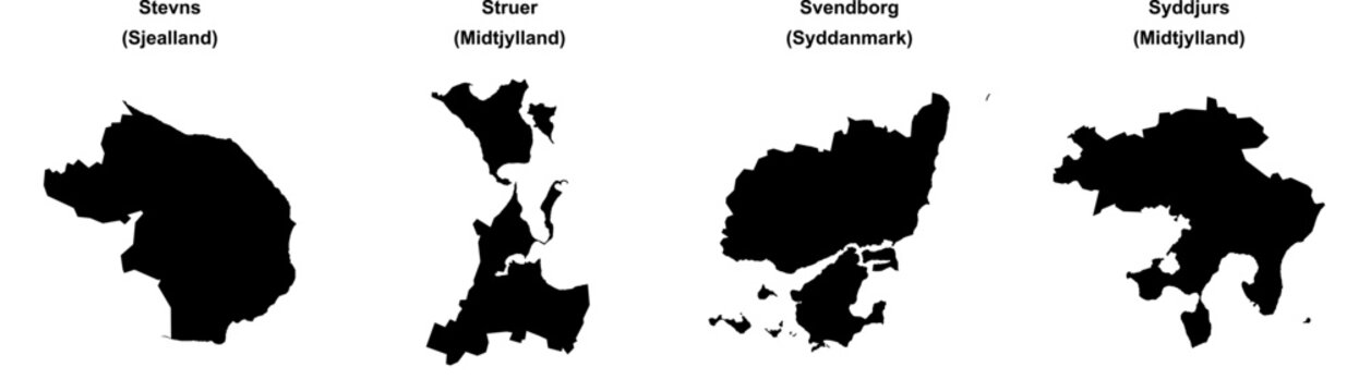 Stevns, Struer, Svendborg, Syddjurs outline maps
