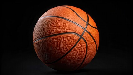 Orange Basketball on Black Background with Textured Surface Perfect for Sports-themed Projects, Promotions, or Creative Design Work Related to Athletics and Fitness