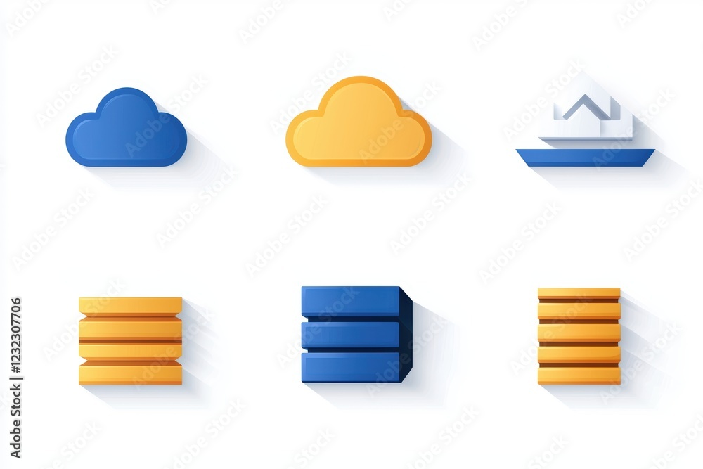 Poster modern cloud computing icons set for data storage and management solutions